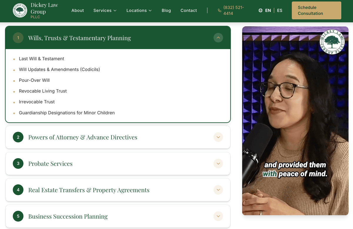 PodStyle video embedded on a professional services website